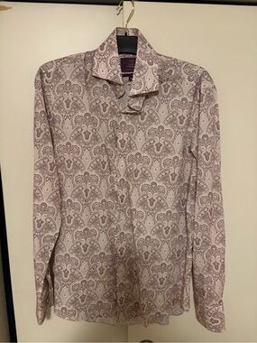 Slim Fit White & Burgundy Paisley Cotton Poplin Curtis Shirt